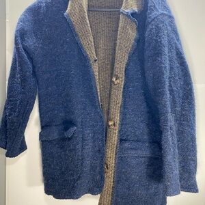 Woolrich Blue and Tan Wool Cardigan